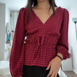 Madewell plaid v-neck blouse, XS NWOT